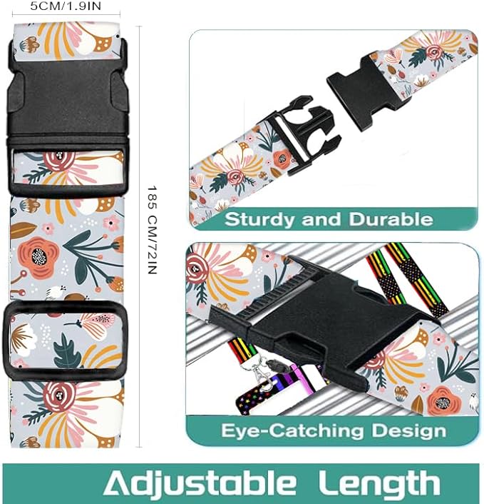 Luggage Straps for Suitcases Travel Belt Accessories, Cute Suitcase Strap, Adjustable Luggage Belt Strap, Heavy Duty with Quick-Release Buckle Luggage Strap Blue Beautiful Flower