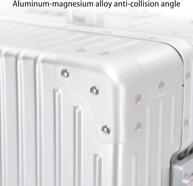 Metal All Aluminum Carry-on Luggage TSA Customs Lock Zipperless Silent Rotary Wheel Business Suitcase Aluminum Frame Set (silvery, 20 '')