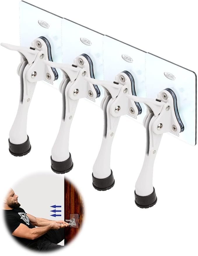 Door Stopper with Adhesive Bracket Stickers, No Drilling or Tools Needed, Available for All Doors, Door Holder, Heavy Door Stop, KickDown Door Stoppers, Bottom of Door by HASHI (White/Bracket 4pack)