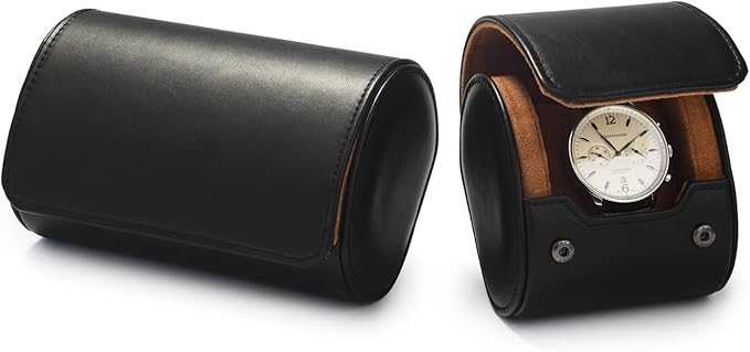 Oirlv Premium Leather Watch Roll Travel Case Single Watch Box for Men and Women Storage & Organizer Display, Anniversary Birthday（Black）