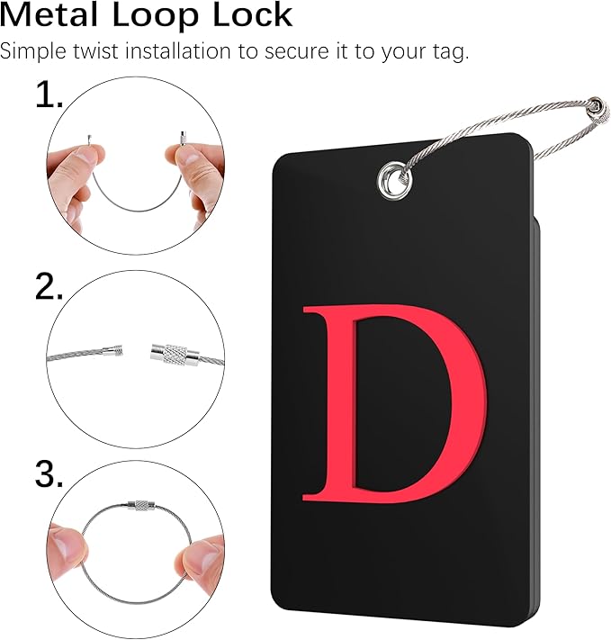 Gostwo 2 Pack Luggage Tags for Suitcases, 26 Initial Letter Travel Luggage Baggage Identification Labels ID Tag Fully Bendable Tags with Stainless Steel Loop (Black) (Letter D)