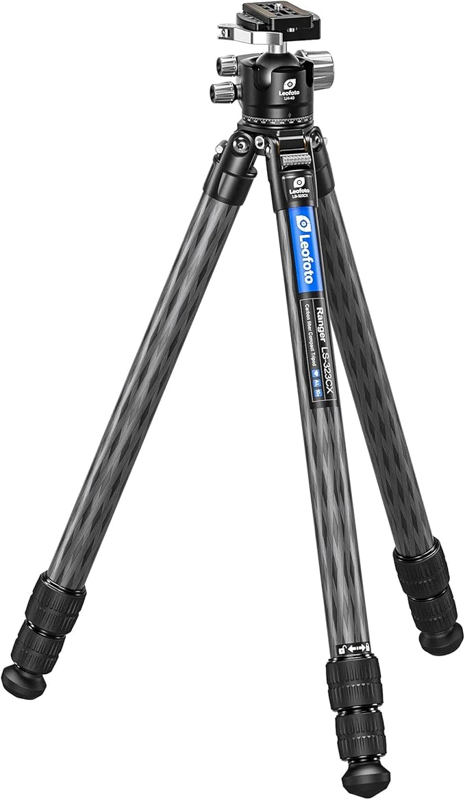 Leofoto Professional Camera Tripod, 63.4" Compact Carbon Fiber Tripod for DSLR Video Camcorder, 3 Leg Sections, 360° Ball Head, Max Load 20KG/44Lb (LS-323CX+LH-40LR)