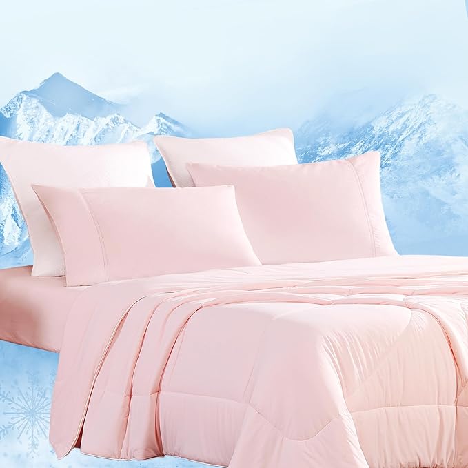 Dream Valley® Outlast® Deepsleep Cooling Comforter, Twin Size, NASA-Grade Space Technology Cooling Blanket for Hot Sleepers Night Sweats, Q-Max > 0.45 Aerocool™ Breathable, Pink Blush, 68"x90"