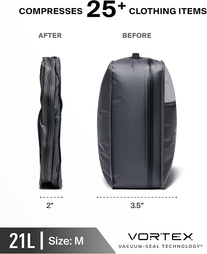 Black Voyage Reusable Vacuum Compression Travel Bag for Carry-On Suitcase and Backpack, Recycled IP67 Waterproof Space Saver Airback (2-Pack, 21L - No Pump)