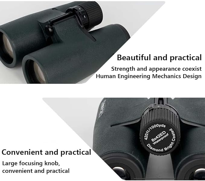 8x42ED Compact Binoculars for Adults – High-Powered BAK4 Prisms, Diamond White Coating, Waterproof & Fogproof, Rubber Armored – Ideal for Bird Watching, Hunting, Travel, Outdoor Sports