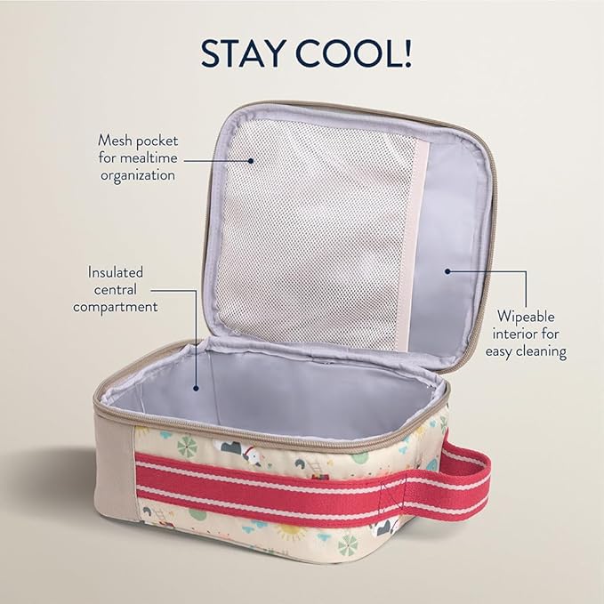 Itzy Ritzy Toddler Lunch Box - Kids Lunch Bag is Insulated and Includes Water Bottle Holder Plus 2 Pockets - Durable, Easy to Clean Toddler Bag (Farm)