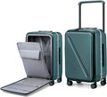 MILADA Wide Handle Luggage with Front Pocket Hardshell Aluminium Check In Suitcase with Wheels Medium 24 Inch Front Opening Checked Luggage with Spinner Wheels TSA Approved Luggage, Blackish Green