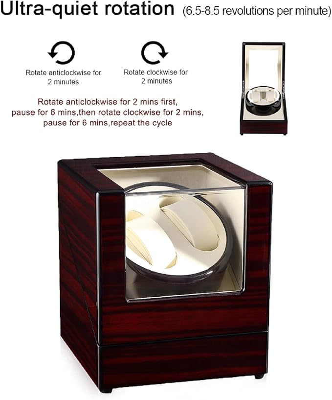 Uten Automatic Watch Winder Box Luxury Wooden Watch Storage Case, Double Watch Winder with Quiet Motor 4 Rotation Mode for Father's Day Gift for Him, Birthday Gift. Red