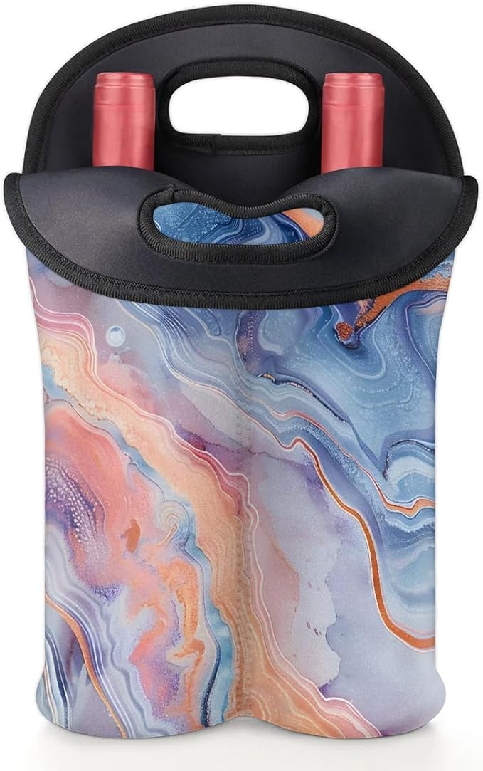 Wine Carrier Tote Personalized Bag for 2 Bottles - Neoprene Wine Bottle Holder with Carry Handle, Wine Protective Bag Insulated Bag Beer Cans Water Bottle Holder for Travel Picnic,Style26
