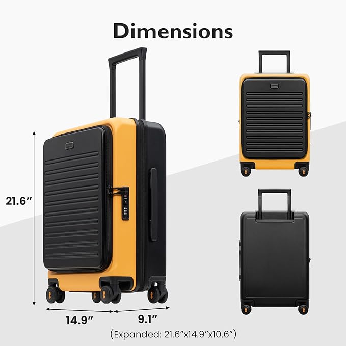 LEVEL8 Top Opening Carry on Luggage Hardshell, Large Suitcases with Wheels Airline Approved, Expandable Luggage with Spinner Wheel for Men Women, 20 Inch, Yellow