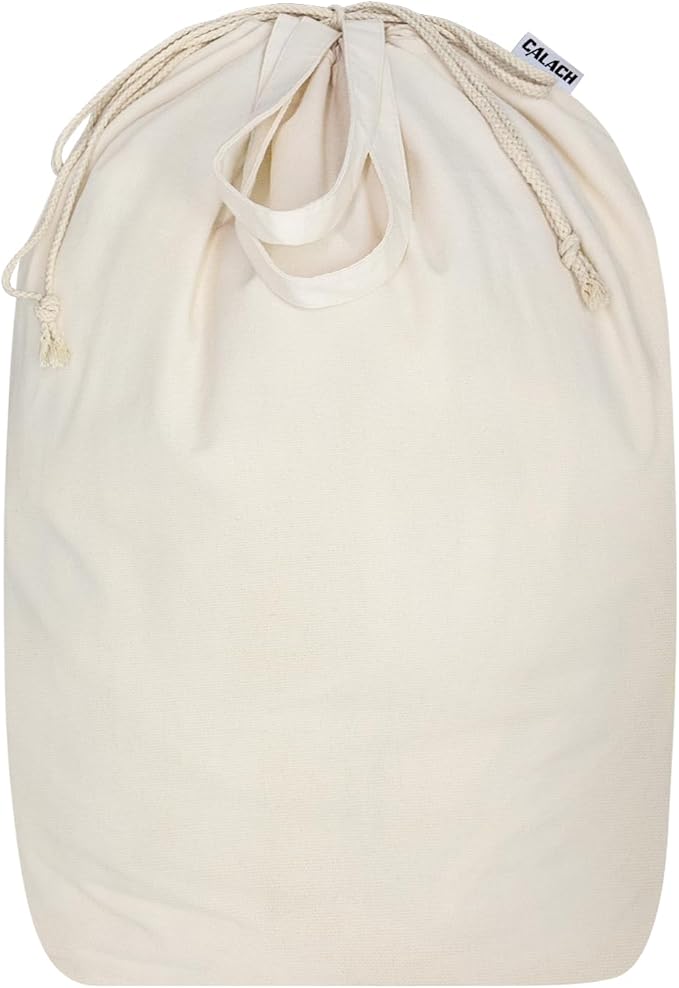 Canvas Laundry Bags 18x18in with Handles & Square Base, Extra Large Heavy Duty Laundry Basket Hamper Liner, Washable Drawstring Dirty Clothes Bag Canvas Storage Sack (Natural XL,1 Pack)