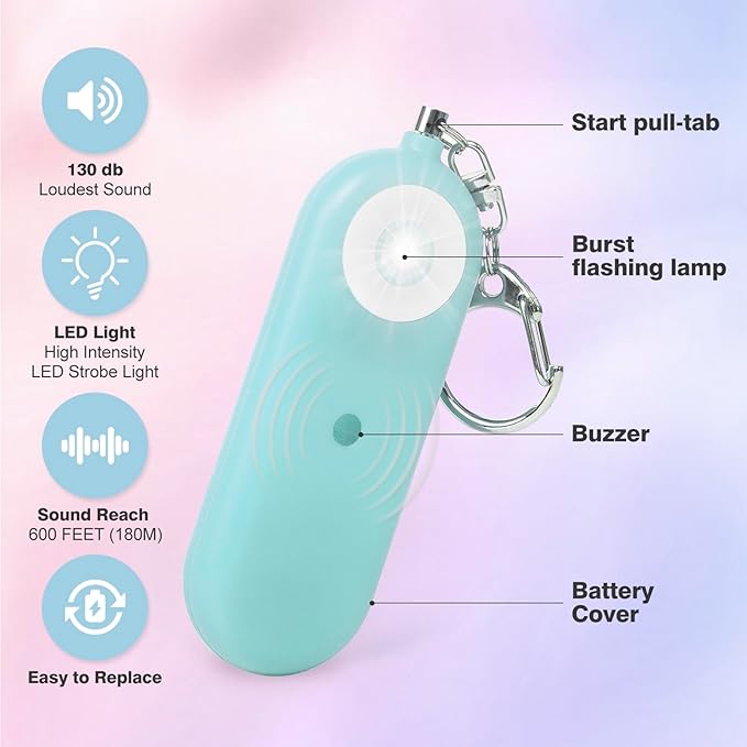 Personal Safety Alarm for Women - 130dB Self Defense Keychains Siren Whistle, Replaceable Battery with SOS LED Strobe Light - Emergency Security Safe Protection Devices for Kids Elderly
