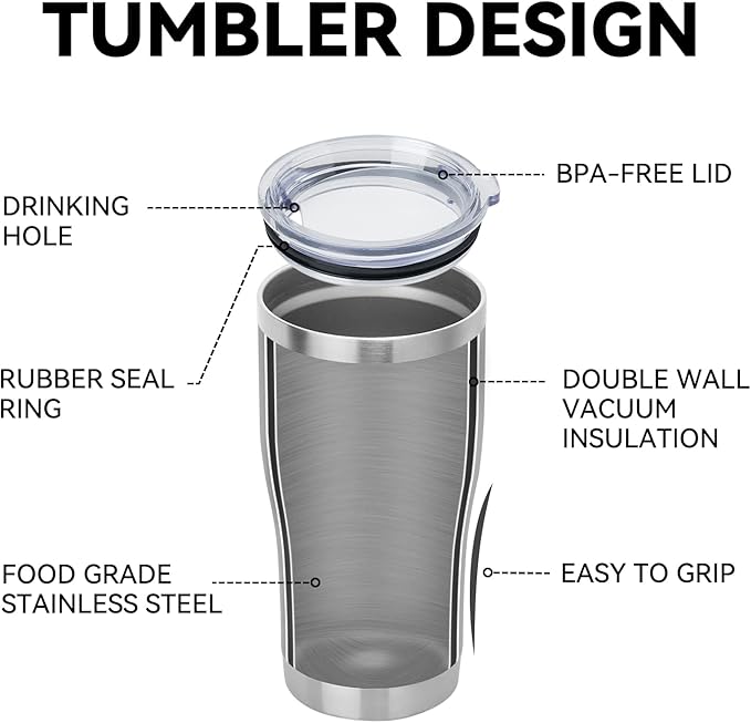 DOMICARE 20oz Tumbler with Lid Stainless Steel Tumblers Bulk, Double Wall Vacuum Insulated Coffee Travel Mug, 4 Pack Stainless Steel