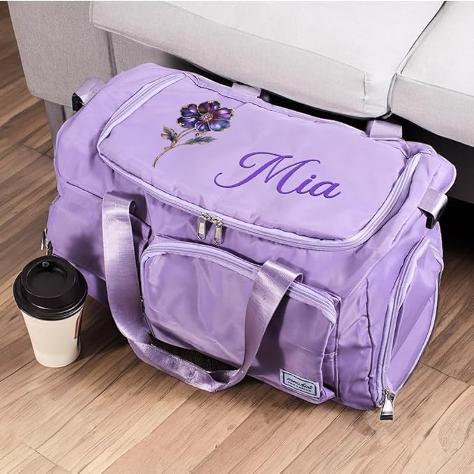 CALLIE Personalized Travel Duffle Bag for Women, Multi-Compartment Waterproof Weekender Overnight Travel Bag with Name and Shoulder Strap, Large Gym Dance Bags, Birthday Gift for Women