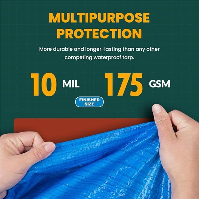 Large Waterproof Tarp - Heavy Duty 10 Mil Thick Poly Tarpaulin Ideal for Canopy Tents, Boats, RV or Pool Covers - Multipurpose Protective Tarps with Grommets for Indoor, Outdoor Use | 12' x 12' 2 Pack