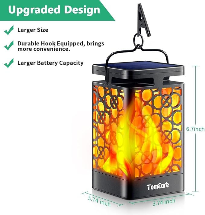 TomCare Solar Lanterns Outdoor Upgraded Flickering Flame Waterproof Hanging Lanterns Decorative Solar Powered LED Christmas Lights for Patio Deck Yard, 2 Pack