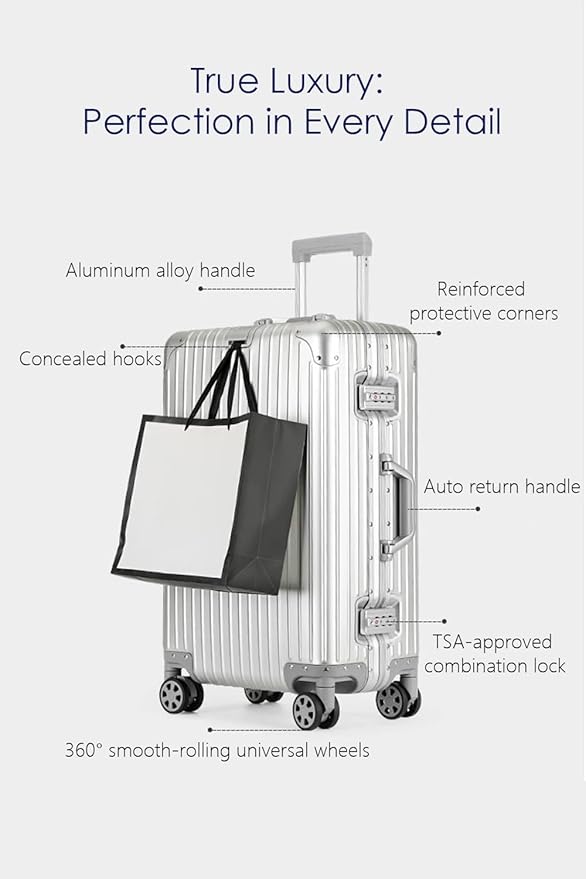 HotWay 24 Inch All Aluminum Checked In Luggage with Wheels, Hard Shell Zipperless Suitcase with TSA Locks, Silver Travel Luggage (22x14x9 Airline Approved)