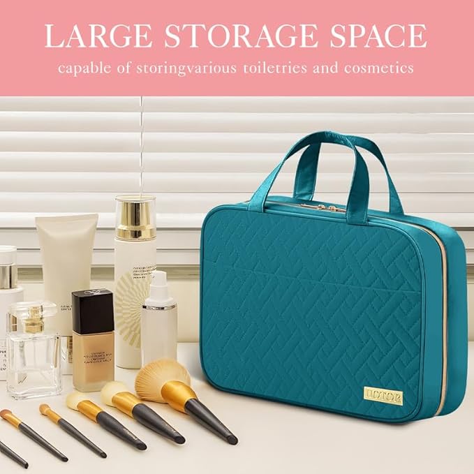 HOTOR Travel Toiletry Bag w/Hanging Hook - Spacious Toiletry Bag Essentials for Women & Men, Makeup Bag/Big Comparment, Waterproof for Travel Accessories, Medium, Teal