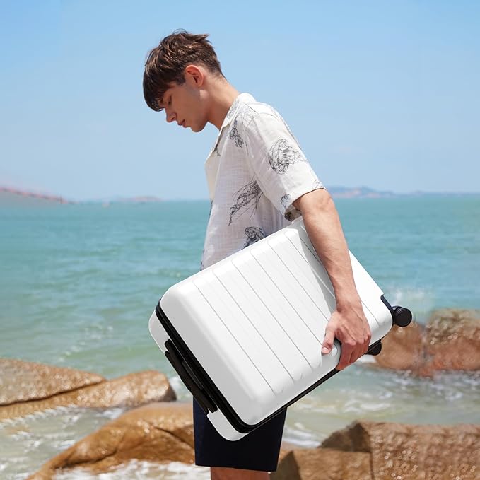 Carry on Luggage 22 X 14 X 9 Airline Approved, 20 Inch Luggage for 3-5 Days Travel, Double Spinner Wheels, 100% Hardshell PC, TSA Lock (05-Lily White (Basic), Checked 28-Inch)