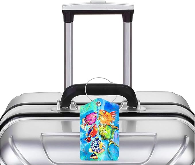 2 Pack Luggage Tag for Suitcase, Cute Unique Leather Bag Tags Identifiers Privacy Cover ID Label with Durable Steel Loop for Women Men Kids Girls Travel，Fish