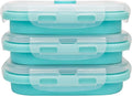 CCyanzi 3piece Collapsible Food Storage Containers with Lids, Silicone Lunch Container, Microwave & Freezer Safe, Space Saving for Kitchen Cabinet and Camping Backpack,(blue)