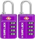 TSA Approved Travel Luggage Locks, Open Alert Combination Lock for School Office & Gym Locker,Toolbox, Pelican Case,Easy Read Dials- 1, 2 & 4 Pack (1, Dark Purple 2 Pack)