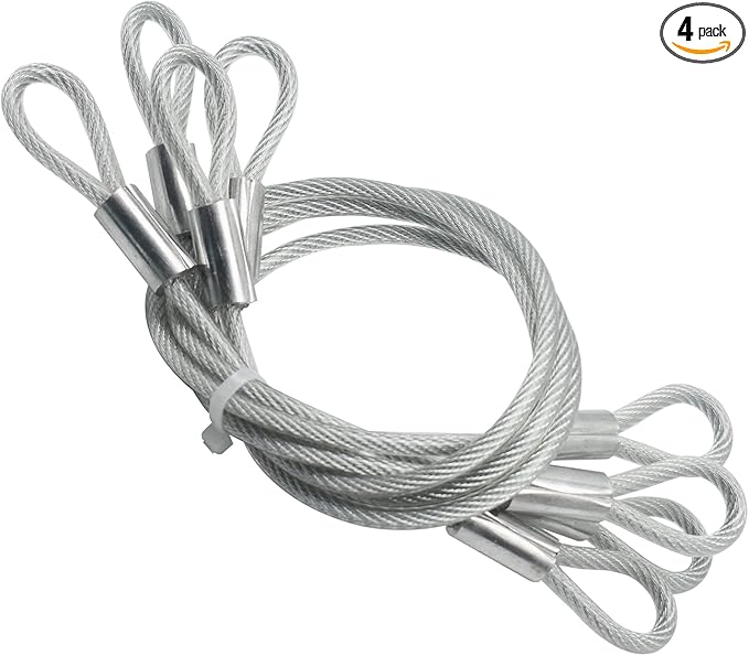 4 pcs 47 inch (120cm) 5mm Thickness Vinyl Cover Coated Galvanized Steel Wire Cable with Loops Security Lanyard Rope Tether Lock, Clear