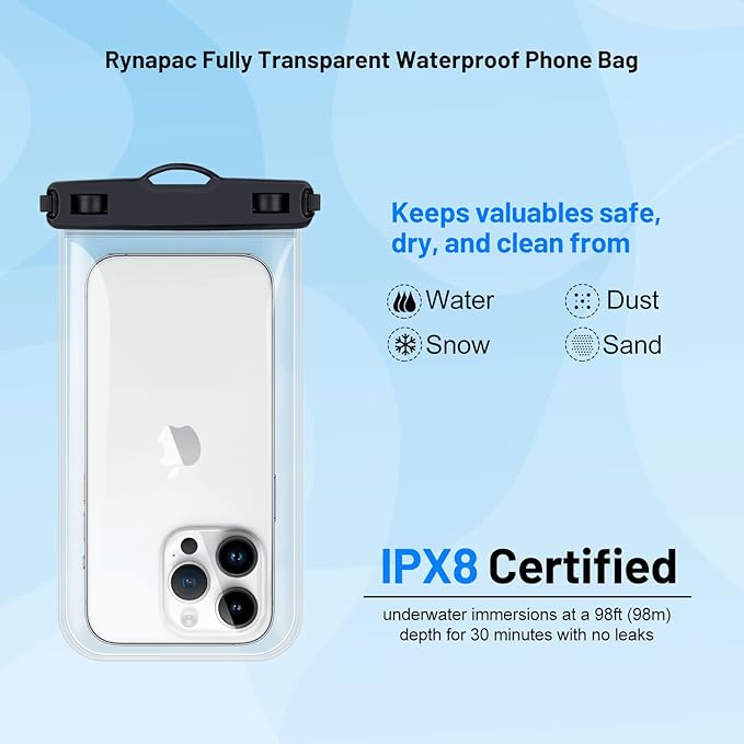 Waterproof Phone Pouch Bag - 8.5in Water Proof Cell Phone Case for Beach Travel Must Haves, Waterproof Phone Holder with Lanyard for iPhone 16 15 Pro Max Galaxy S24 S23 Ultra Pixel,Cruise Essentials