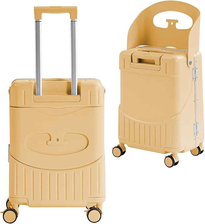 TABU 20" Ride-on Luggage with Seat For Kids & Adults，Carry On Hardshell Ride On Suitcase with 360° Lockable Spinner and TSA Lock, Yellow