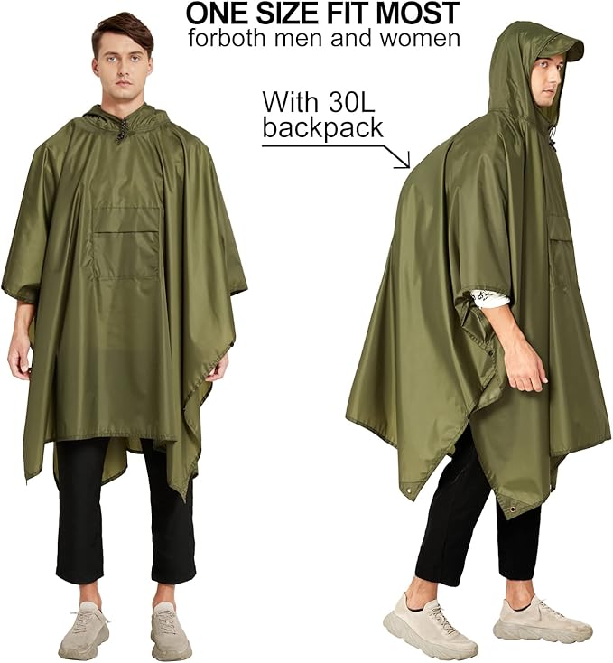 salamra Hooded Rain Poncho Waterproof Raincoat Jacket for Men/Women/Adults with Pocket