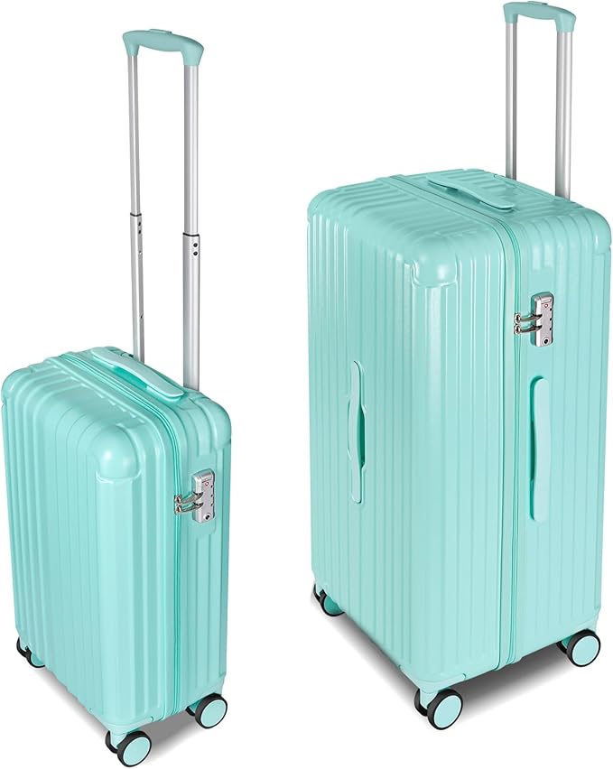 Carry-on 20 Inch and 28 Inch Square Thickened ABS+PC Hard Shell luggage, 2-Piece Suitcase Set with TSA Lock & Dual Zipper Mesh Inner Layer Design, Mint Green