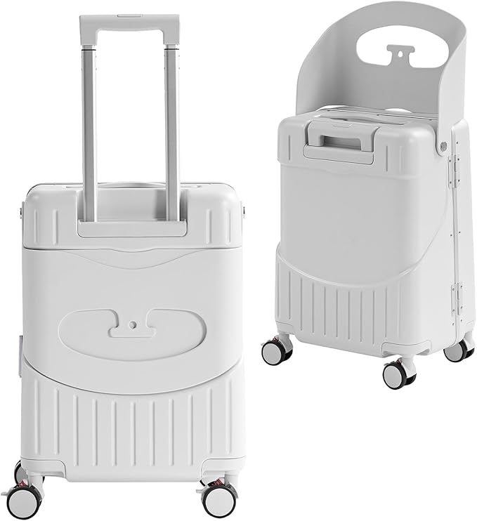 TABU 20" Ride-on Luggage with Seat For Kids & Adults，Carry On Hardshell Ride On Suitcase with 360° Lockable Spinner and TSA Lock, White