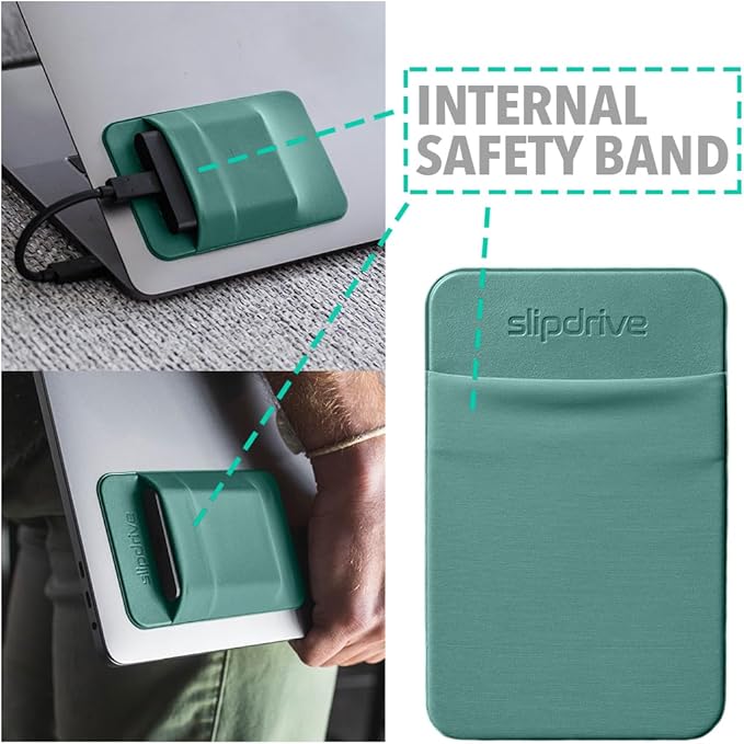 Slipdrive - Portable Hard Drive Sleeve for Laptop - SSD Solid State Drive - Reusable Adhesive - 5” x 3.2” Stick on External Hard Drive Carrying Case - Travel Pocket Pouch (Small, Aqua)