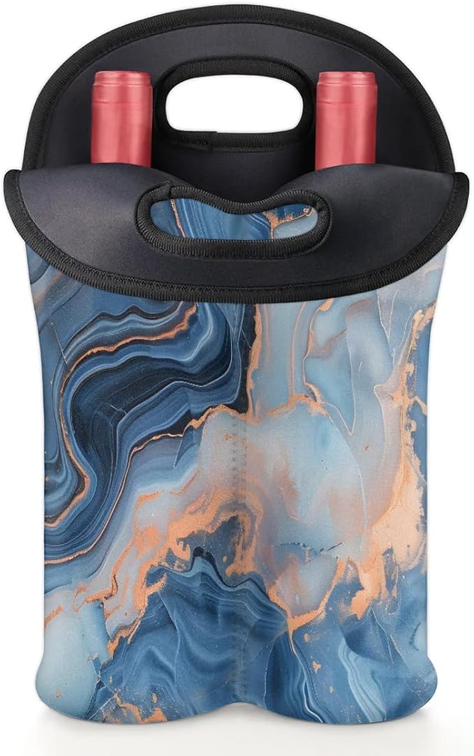 Wine Carrier Tote Personalized Bag for 2 Bottles - Neoprene Wine Bottle Holder with Carry Handle, Wine Protective Bag Insulated Bag Beer Cans Water Bottle Holder for Travel Picnic,Style24