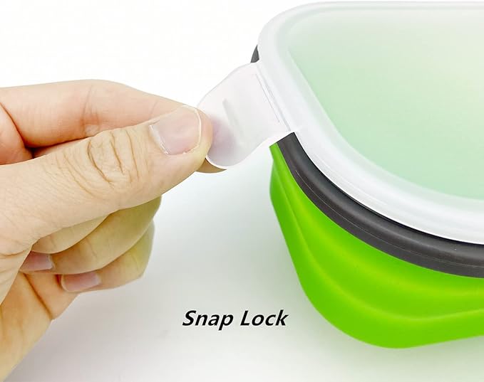 Green Food Grade Silicone Lunch Container Bento Box, Collapsible Food Storage Containers with Airtight Lids and 2in1 Fork, Reusable Food Container for Travel Camping, 1000ml Microwave Container
