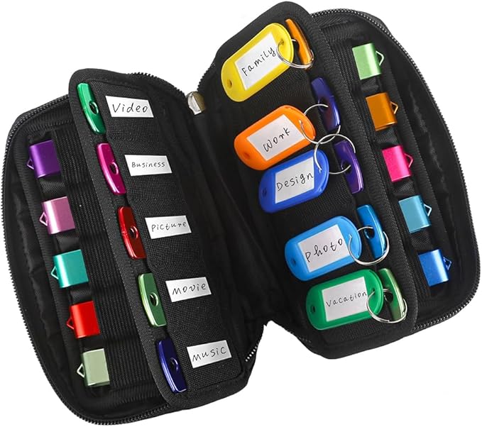 USB Flash Drive Case Organizer - Vellgo Premium Soft Neoprene Storage Holder with 20 Slots and 20 Label Tags for Thumb Drives, Memory Sticks, Jump Drives & Electronic Accessories (Black)