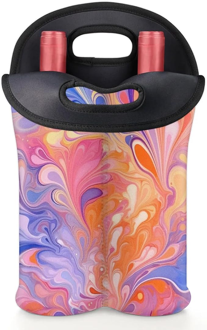 Wine Carrier Tote Personalized Bag for 2 Bottles - Neoprene Wine Bottle Holder with Carry Handle, Wine Protective Bag Insulated Bag Beer Cans Water Bottle Holder for Travel Picnic,Style4