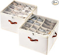 Shoe Organizer for Closet, 2 Pack Foldable Shoe Storage Containers, Fits up to 16-32 Pairs, Adjustable Dividers for Shoe Organizer, Fabric Shoe Storage Bins with Clear Cover, Beige