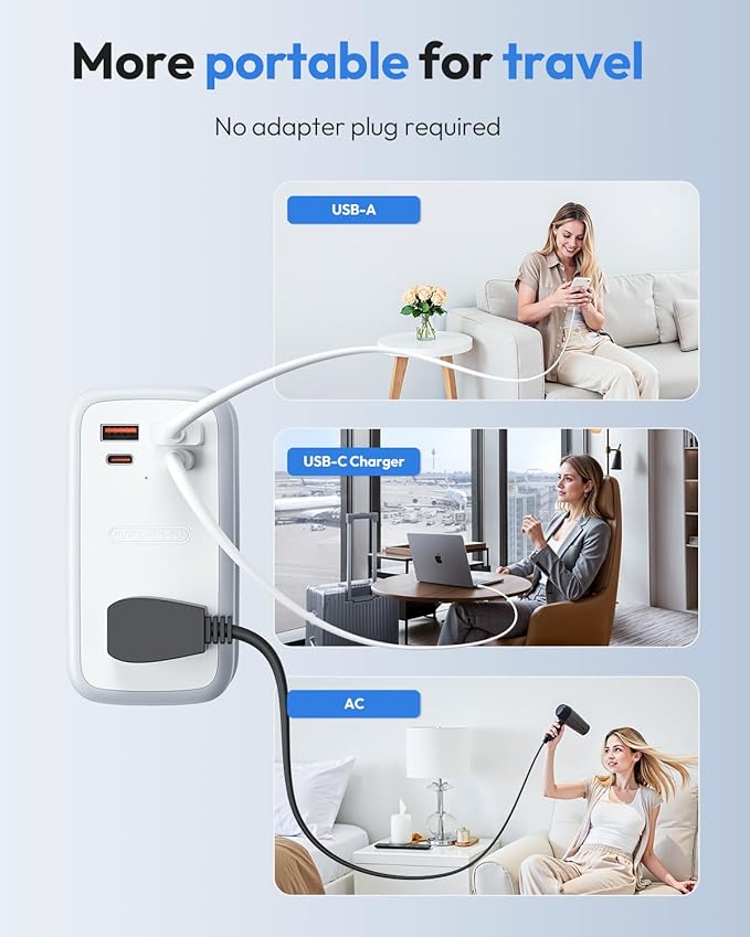 NTONPOWER GAN Ultra 65W USB Charging Station, 7 in 1 Travel Power Strip with 3 Outlets 4 USB (2 USB C), Extension Cord 4ft, Travel Essentials, Cruise Power Strip Compatible with MacBook, iPhone, White