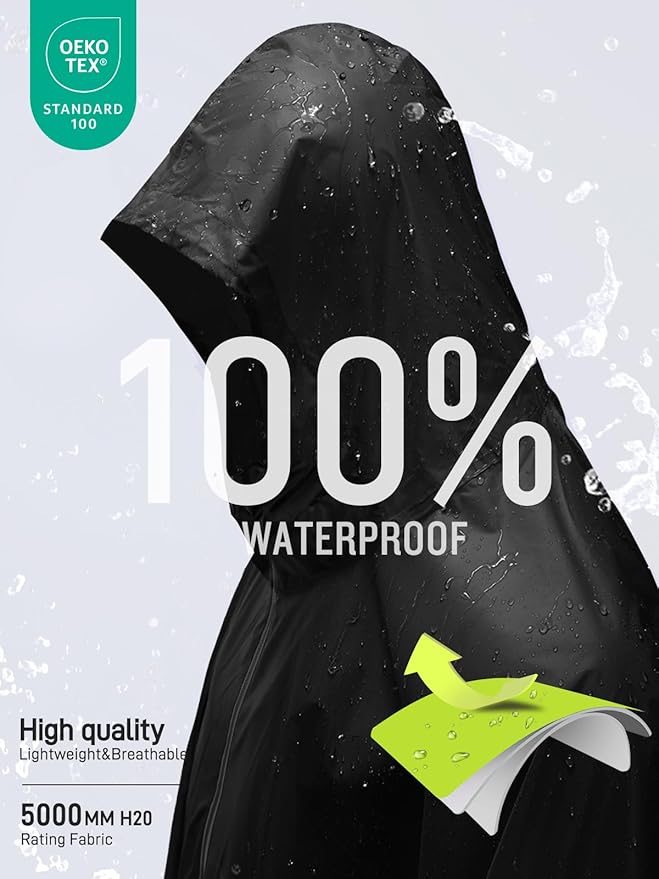SaphiRose Hooded Rain Poncho Waterproof Raincoat Jacket for Men Women Adults