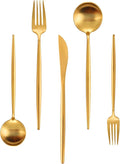 60-Piece Stainless Steel Flatware Set - Matte Gold, Dishwasher Safe, Includes Knives, Spoons, Forks, Satin Finish