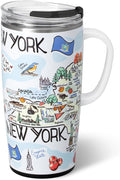 Swig Life 22oz Travel Mug, Insulated Tumbler with Handle and Lid, Travel Coffee Mug, Cup Holder Friendly, Stainless Steel 22 oz Tumbler, Reusable Insulated with Lid (New York)