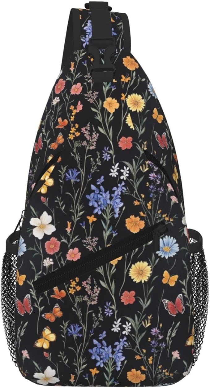 SUPLUCHOM Sling Bag Vintage Botanical Flower Wildflower Hiking Daypack Crossbody Shoulder Backpack Travel Chest Pack for Men Women