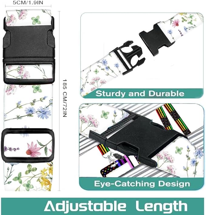 Luggage Straps for Suitcases Travel Belt Accessories, Cute Suitcase Strap, Adjustable Luggage Belt Strap, Heavy Duty with Quick-Release Buckle Luggage Strap White Beautiful Flowers