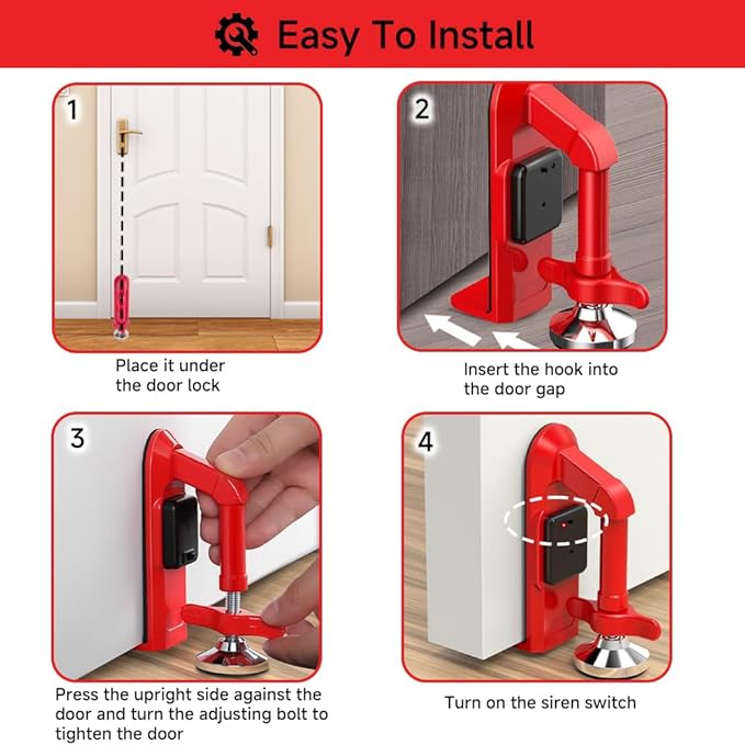 Portable Alarm Door Stopper for Additional Safety in Hotel,Apartment and Bedroom,Removable Bottom Door Jammer Device,Anti Theft Extra Security Lock Kit for Travel. (Alarm Stopper&Lock)