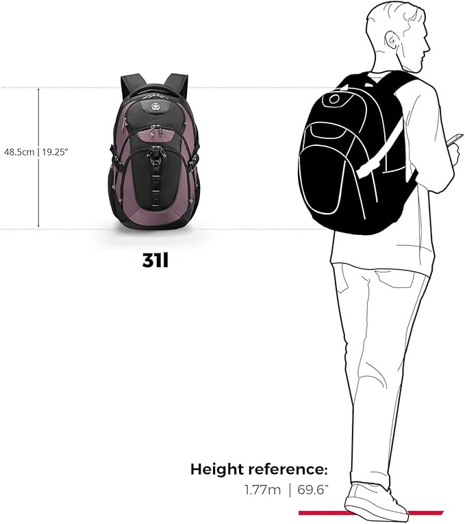 Swissdigital Design Laptop Backpack with USB Charging Port, TSA Travel Backpack Fits 15.6 inches Computer, 31L College School Backpack for Women, Light Purple/Black | SD803