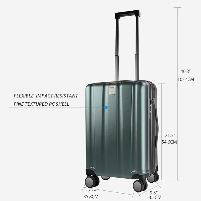 KROSER Hardside Expandable Carry On Luggage with Spinner Wheels & Built-in TSA Lock, Durable Suitcase Rolling Luggage with USB Port, Carry-On 20-Inch, Dark Green
