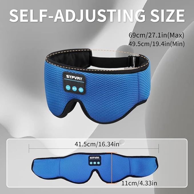 Bluetooth Sleep Mask Wireless Headphones 3D Bluetooth Eye Mask for Side Sleepers Blackout Eye Mask with Headphones Speaker for Airplane,Travel, Haze Blue
