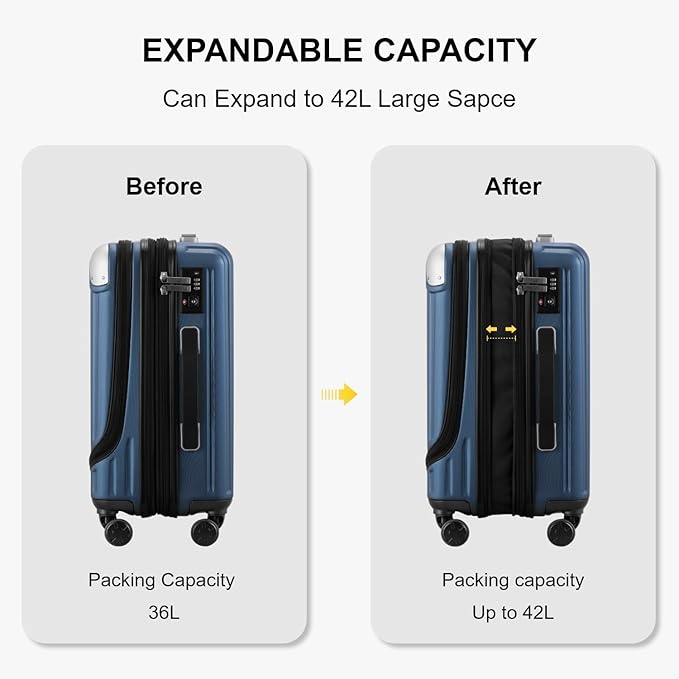 LEVEL8 Grace Carry On Luggage Airline Approved, 20 Inch Expandable Hardside Carry On Suitcase With Wheels, Abs+Pc Small Luggage with Tsa Lock, Blue, 20-Inch