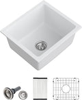 Dcolora 18 Inch Undermount Small Bar Sink Single Bowl Kitchen Sink White Granite Composite Wet Bar Sinks 18"W×16"D×9"H,DC-GUW002
